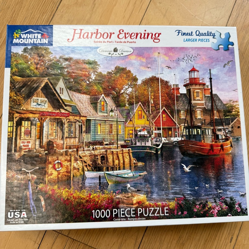 WHITE MOUNTAIN 1000pc Harbor Evening coastal themed jigsaw puzzle